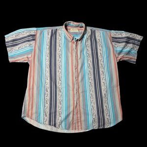 Vintage St Johns Bay Casual Shirt Striped Paisley XL Short Sleeve Preppy Beach